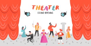 Theater-Schauspieler Characters Set Flache Leute-Theaterstadiums-Plakat Künstlerischer Mann und Frau Perfomances stock abbildung Theater-Schauspieler Characters Set Flache Leute-Theaterstadiums-Plakat Künstlerischer Mann und Frau Perfomances stock abbildung