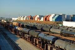 Grunge city, Wilmington, California, where the railroad tracks meet the oil storage fields and the Port of Los Angeles. royalty free stock photos Grunge city, Wilmington, California, where the railroad tracks meet the oil storage fields and the Port of Los Angeles. royalty free stock photos