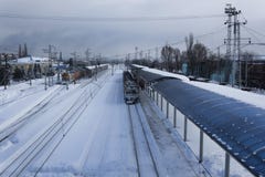There Was A Lot Of Snow At The Sloviansk Railway Station In January 2018 Stock Photo
