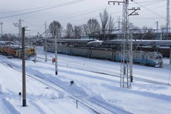 There Was A Lot Of Snow At The Sloviansk Railway Station In January 2018 Royalty Free Stock Photography