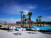 Therme Bucharest outdoor pools with thermal water royalty free stock photos Therme Bucharest outdoor pools with thermal water royalty free stock photos