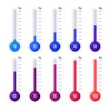 Thermometers with different temperatures. Goal measurement infographic thermometer stock illustration Thermometers with different temperatures. Goal measurement infographic thermometer stock illustration