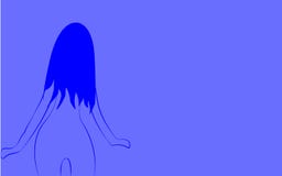 A thin, frail little light, gentle girl with a beautiful slender figure turned with her back with long hair painted with blue line vector illustration A thin, frail little light, gentle girl with a beautiful slender figure turned with her back with long hair painted with blue line vector illustration