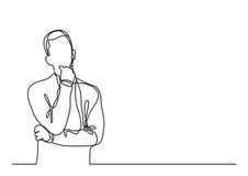 Thinking man - continuous line drawing. Thinking man standing - continuous line drawing vector linear illustration