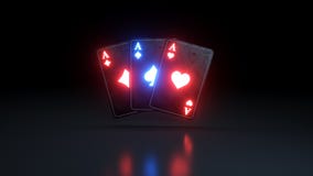 Three Aces Poker Cards With Glowing Neon Lights Isolated On The Black Background - 3D Illustration vector illustration Three Aces Poker Cards With Glowing Neon Lights Isolated On The Black Background - 3D Illustration vector illustration