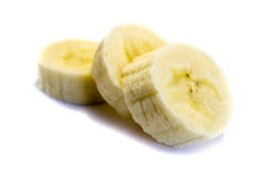 Three banana slices pieces isolated on white background royalty free stock photo Three banana slices pieces isolated on white background royalty free stock photo