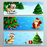 Three banners with cute dog on blue royalty free illustration Three banners with cute dog on blue royalty free illustration