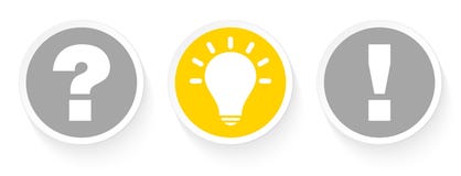 Three Buttons Question Idea And Answer Grey And Yellow royalty free illustration Three Buttons Question Idea And Answer Grey And Yellow royalty free illustration