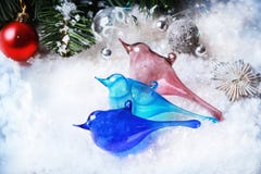 Three Christmas Toys Glass Birds Royalty Free Stock Photos Three Christmas Toys Glass Birds Royalty Free Stock Photos