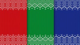 Three colors sweater texture collection. Knitted christmas background. Red, green and blue geometric ornament. stock illustration Three colors sweater texture collection. Knitted christmas background. Red, green and blue geometric ornament. stock illustration