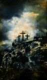 Three Crosses on Golgotha Grunge background