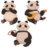 Three cute pandas playing musical instruments. Isolates on a white background. Vector graphics royalty free illustration Three cute pandas playing musical instruments. Isolates on a white background. Vector graphics royalty free illustration