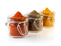 Three Glass Jars Filled With Spices Royalty Free Stock Images Three Glass Jars Filled With Spices Royalty Free Stock Images