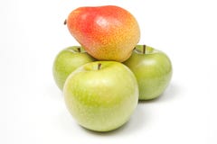 Three Green Apples And A Pear Royalty Free Stock Photo Three Green Apples And A Pear Royalty Free Stock Photo