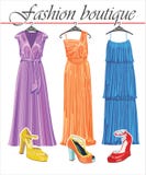 Three Long Summer Silk Dresses With Shoeses.Fashio Royalty Free Stock Photo Three Long Summer Silk Dresses With Shoeses.Fashio Royalty Free Stock Photo