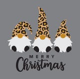 Three Merry Christmas Gnomes with Leopard Print Pattern Hat