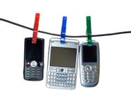 Three Mobiles On Clothes Line Royalty Free Stock Images Three Mobiles On Clothes Line Royalty Free Stock Images