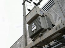 Three phase 630 kVA electric current transformer. stock photo Three phase 630 kVA electric current transformer. stock photo