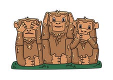 Three wise monkeys. mystic apes. See no evil, hear no evil, speak no evil. Vector character illustration, isolated on royalty free illustration Three wise monkeys. mystic apes. See no evil, hear no evil, speak no evil. Vector character illustration, isolated on royalty free illustration
