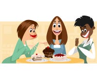 Three Women And Desserts Stock Photos