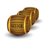 Three wooden barrels with label `Wine` vector illustration Three wooden barrels with label `Wine` vector illustration