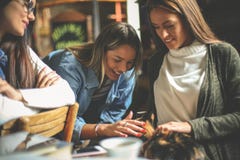 Three young girls at home with cats pet. royalty free stock photo Three young girls at home with cats pet. royalty free stock photo
