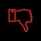 Thumb down, hand dislike sign. Bright glowing symbol on a black Vector Illustration Thumb down, hand dislike sign. Bright glowing symbol on a black Vector Illustration