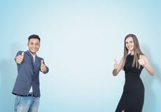 Thumb up business partners, blue stock photography Thumb up business partners, blue stock photography