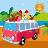 Thème d'été avec des bagages dans le fourgon illustration stock Thème d'été avec des bagages dans le fourgon illustration stock