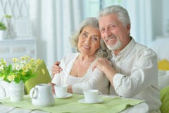 Thé potable de couples supérieurs Images stock Thé potable de couples supérieurs Images stock