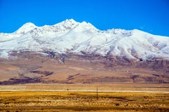 Tibetan Plateau Scene-Plateau Snow Mountain And Railway Royalty Free Stock Image Tibetan Plateau Scene-Plateau Snow Mountain And Railway Royalty Free Stock Image