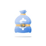 Sack with belt, tied money bag, budget deficit, finance planning, economy concept, efficient spending vector illustration Sack with belt, tied money bag, budget deficit, finance planning, economy concept, efficient spending vector illustration