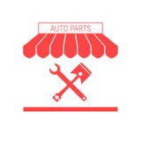 Tienda de las piezas de automóvil, icono plano del vector de la reparación del coche solo Toldo y letrero rayados ilustración del vector Tienda de las piezas de automóvil, icono plano del vector de la reparación del coche solo Toldo y letrero rayados ilustración del vector