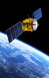 Tierra del planeta del satélite de comunicación que está en órbita ilustración del vector Tierra del planeta del satélite de comunicación que está en órbita ilustración del vector