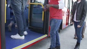 Time Lapse View Of Passenger's Feet Boarding Bus
