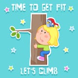 Time to get fit card - cute little girl and sports - tree climbing stock illustration Time to get fit card - cute little girl and sports - tree climbing stock illustration