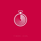 Timer icons. White outline drawing on a red background. Stopwatch symbol. vector illustration Timer icons. White outline drawing on a red background. Stopwatch symbol. vector illustration