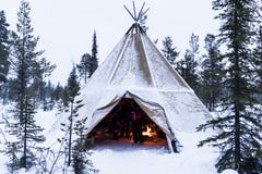 Tipi in Lapland in Winter Stock Photo Tipi in Lapland in Winter Stock Photo