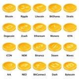 Tipos ícones ajustados, estilo isométrico de Cryptocurrency ilustração royalty free Tipos ícones ajustados, estilo isométrico de Cryptocurrency ilustração royalty free