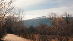 Tir régulier d'augmenter le chemin avec la montagne neigée sur le fond banque de vidéos Tir régulier d'augmenter le chemin avec la montagne neigée sur le fond banque de vidéos