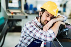Tired Worker Fall Asleep During Working Hours In Factory Royalty Free Stock Images Tired Worker Fall Asleep During Working Hours In Factory Royalty Free Stock Images