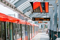 TLR metro tube red train in station stock photos TLR metro tube red train in station stock photos