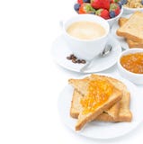 Toast With Orange Jam, Cup Of Cappuccino And Fresh Berries Stock Photo