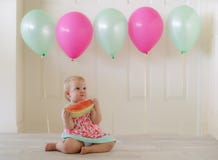 Toddler Baby Girl Eating Watermelon Stock Photos Toddler Baby Girl Eating Watermelon Stock Photos