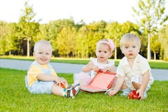 Toddlers On Grass Royalty Free Stock Image