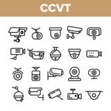 Toezichtcamera's, Lineaire de Pictogrammen Vectorreeks van kabeltelevisie vector illustratie Toezichtcamera's, Lineaire de Pictogrammen Vectorreeks van kabeltelevisie vector illustratie