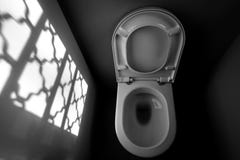 Toilet lavatory seat window shadows.