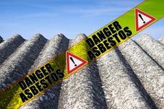 Toit dangereux d'amiante avec l'amiante de danger de message écrit sur une rayure jaune - image de concept illustration de vecteur Toit dangereux d'amiante avec l'amiante de danger de message écrit sur une rayure jaune - image de concept illustration de vecteur
