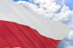tolkning 3D av den Polen flaggan som vinkar på bakgrund för blå himmel stock illustrationer tolkning 3D av den Polen flaggan som vinkar på bakgrund för blå himmel stock illustrationer