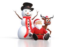 tolkning 3D av Santa Claus sammanträde på en jordning med snögubben och stock illustrationer tolkning 3D av Santa Claus sammanträde på en jordning med snögubben och stock illustrationer